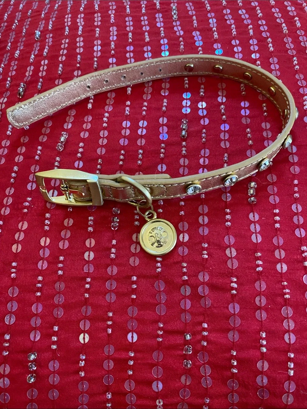Bond&Co Gold Metallic Leather Crystal Encrusted Pet Collar